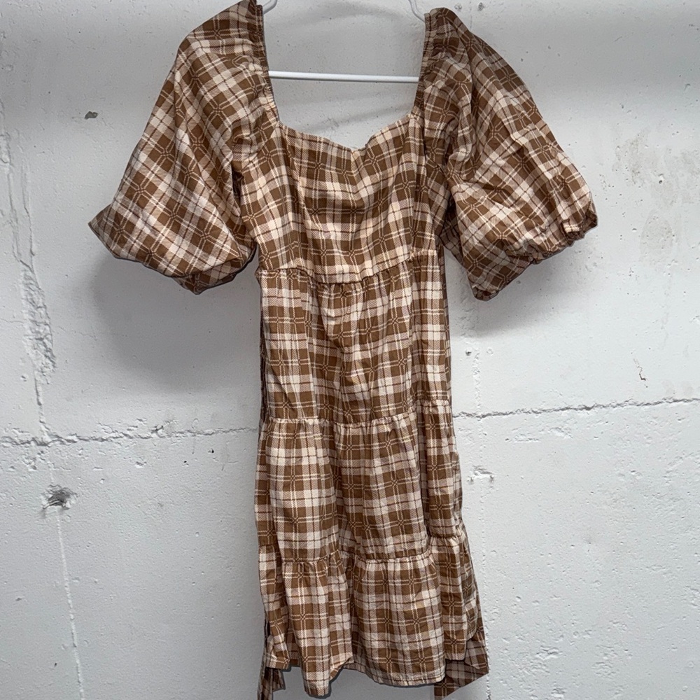 Plaid Puff Sleeve Dress